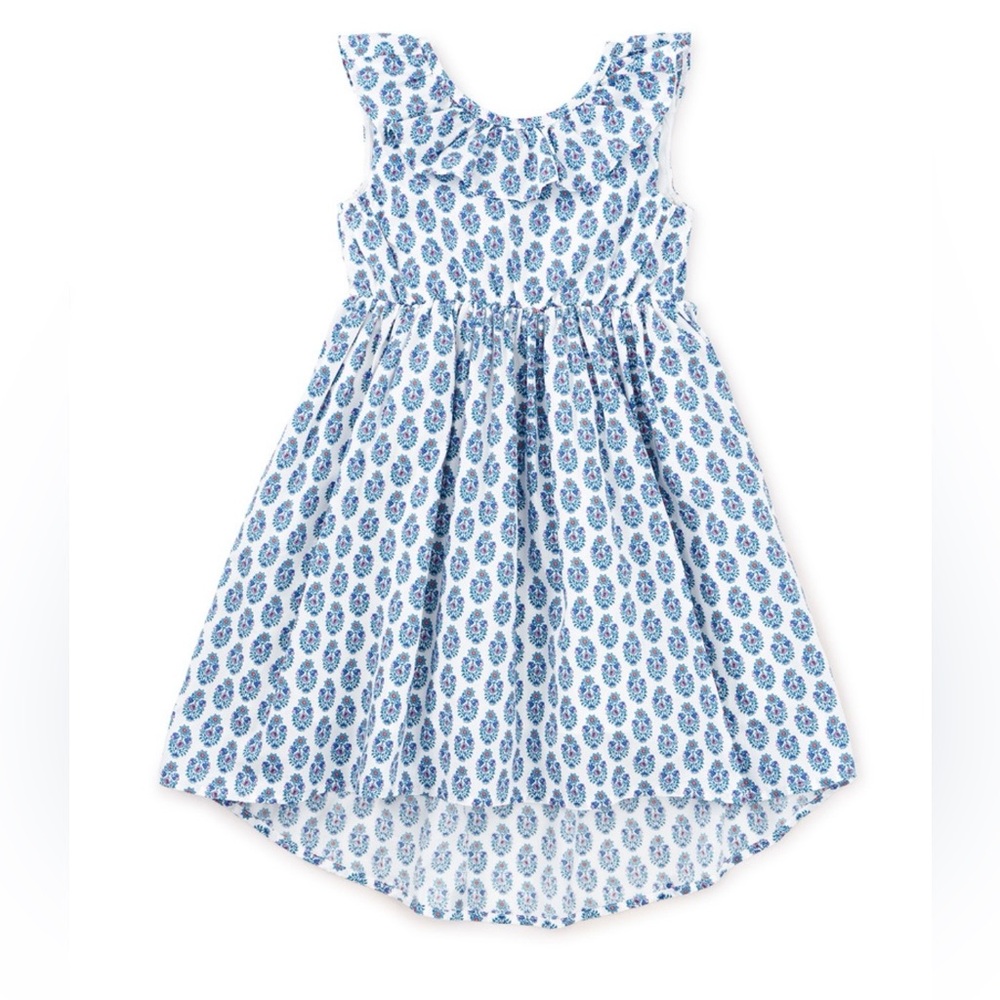 Tea Collection Blue and White Ruffle Hi-Lo Dress Sz 5